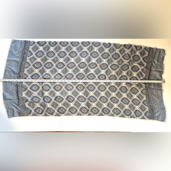 Blue Patterned scarf  rectangle silk - Picture 2 of 5